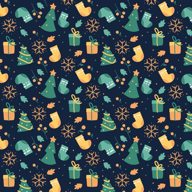 Diseño de patrón de navidad plano dibujado a mano