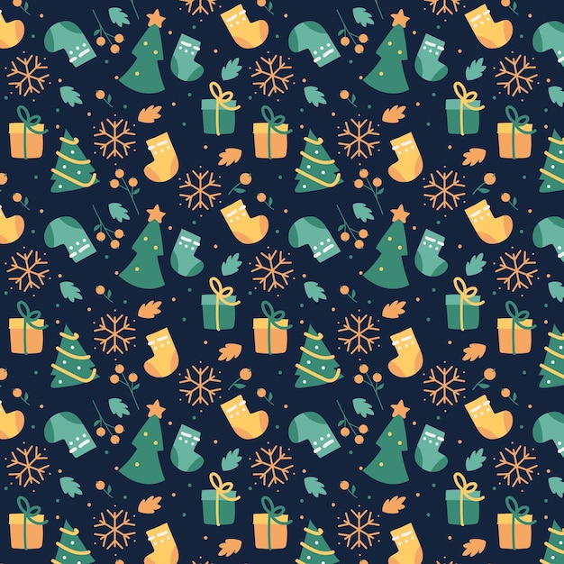 Diseño de patrón de navidad plano dibujado a mano