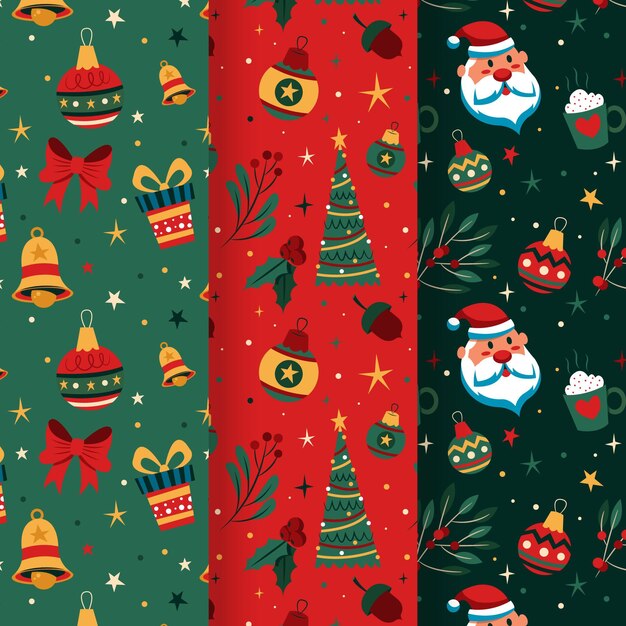 Diseño de patrón de navidad plano dibujado a mano