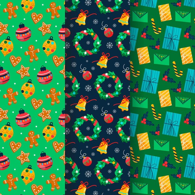 Diseño de patrón de navidad plano dibujado a mano