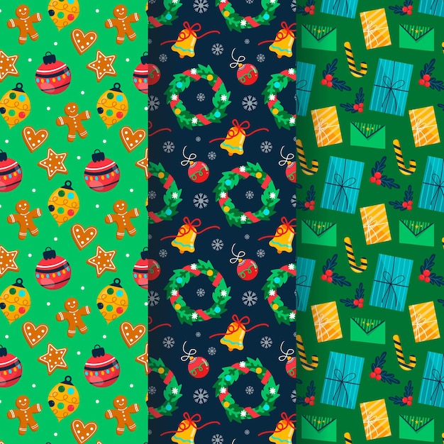 Diseño de patrón de Navidad plano dibujado a mano