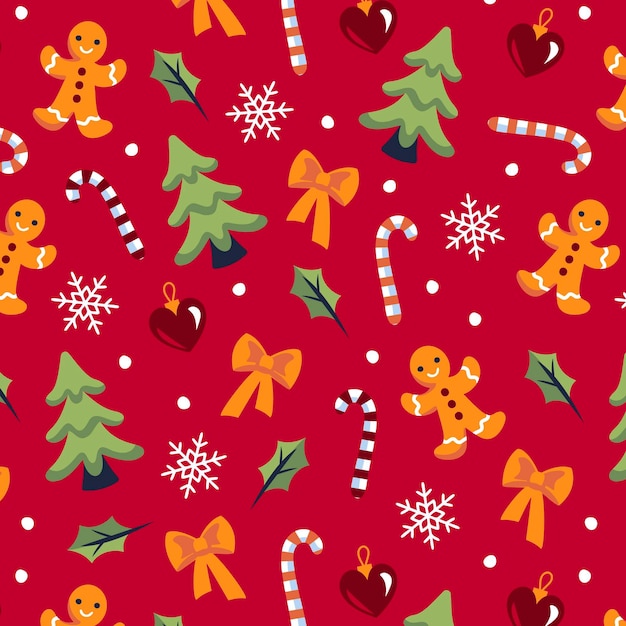 Diseño de patrón de Navidad plano dibujado a mano