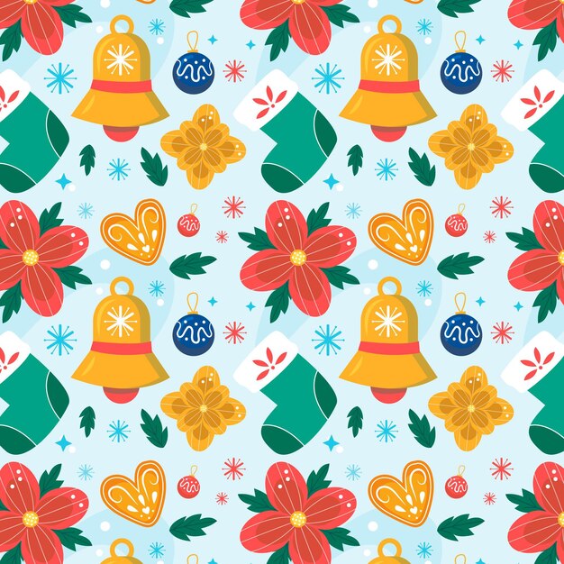 Diseño de patrón de navidad plano dibujado a mano