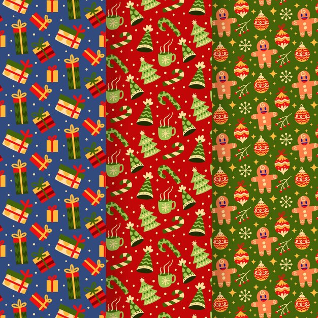 Diseño de patrón de Navidad plano dibujado a mano