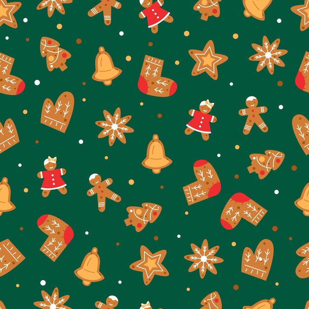 Diseño de patrón de navidad plano dibujado a mano