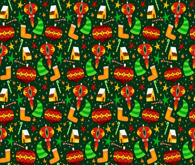 Diseño de patrón de navidad plano dibujado a mano