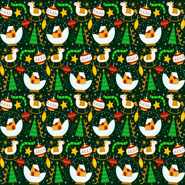 Diseño de patrón de navidad plano dibujado a mano
