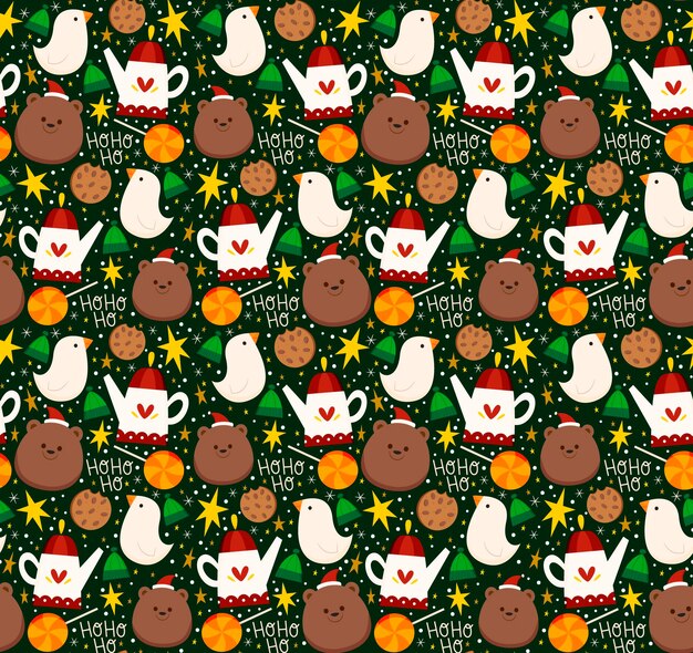 Diseño de patrón de navidad plano dibujado a mano