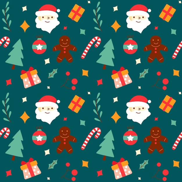 Diseño de patrón de Navidad plano dibujado a mano