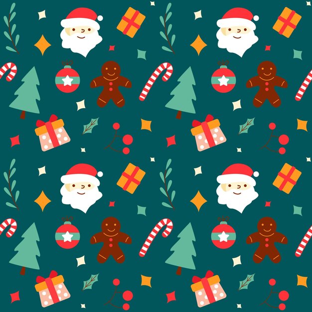 Diseño de patrón de navidad plano dibujado a mano