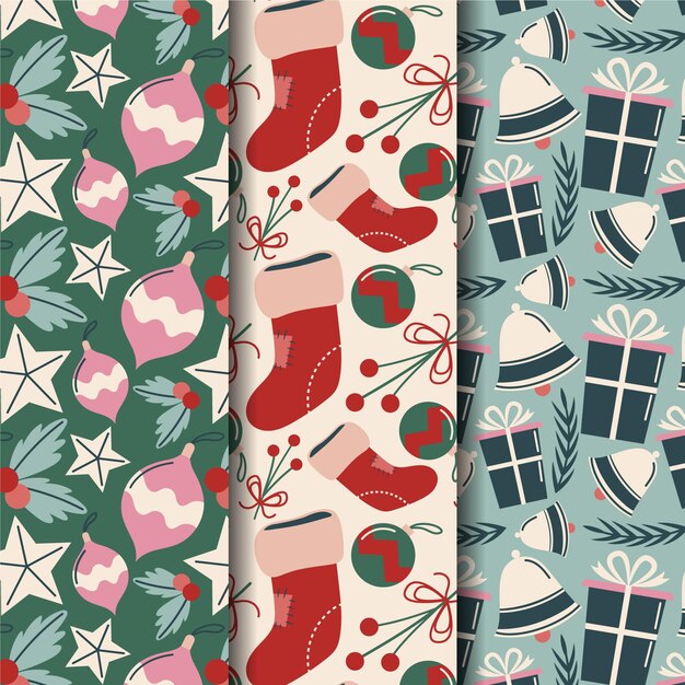 Diseño de patrón de navidad plano dibujado a mano