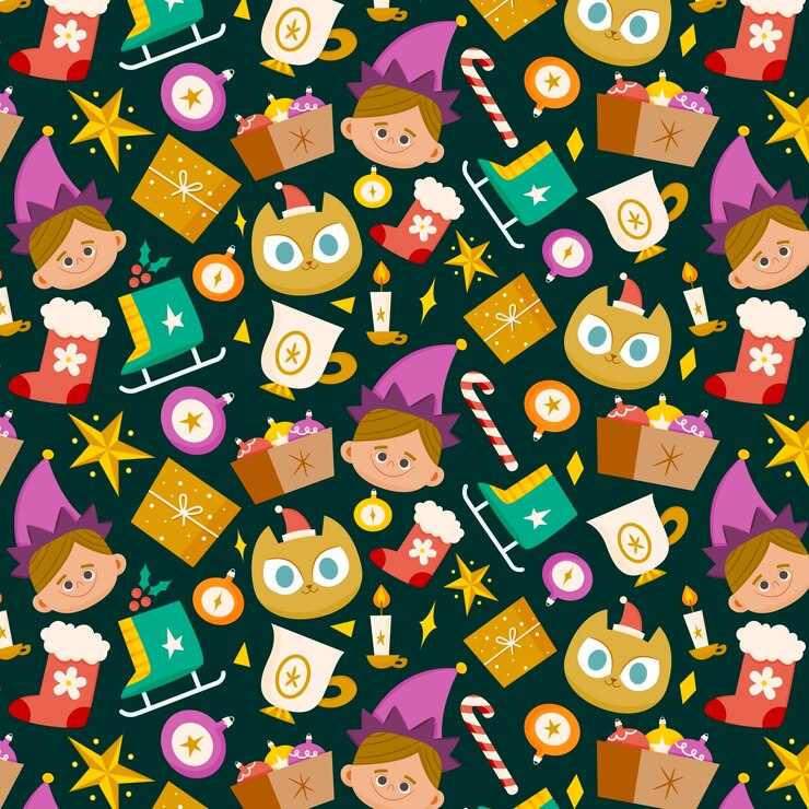 Vector gratuito diseño de patrón de navidad plano dibujado a mano