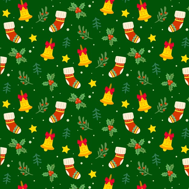 Diseño de patrón de navidad plano dibujado a mano