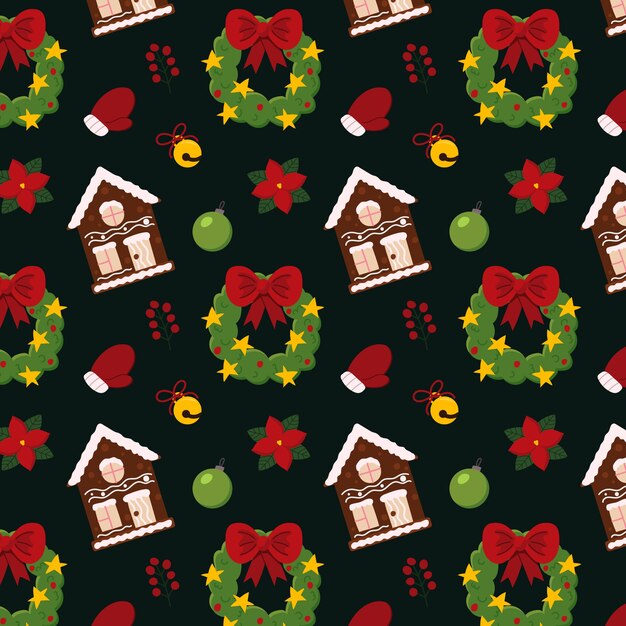 Diseño de patrón de navidad plano dibujado a mano