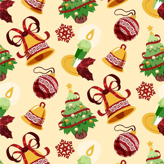 Diseño de patrón de navidad plano dibujado a mano