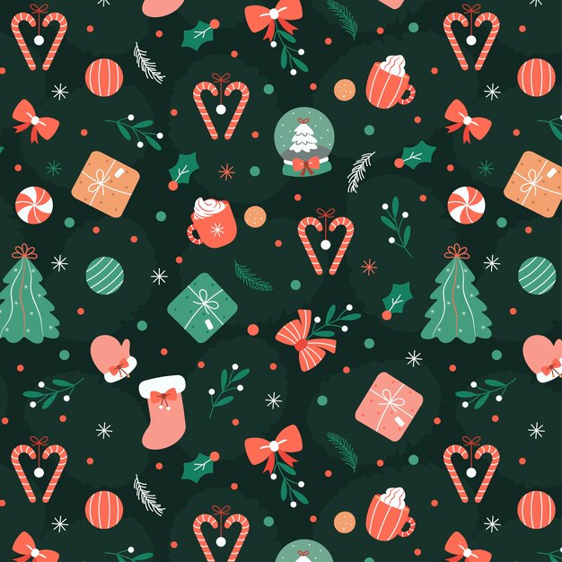 Diseño de patrón de Navidad plano dibujado a mano