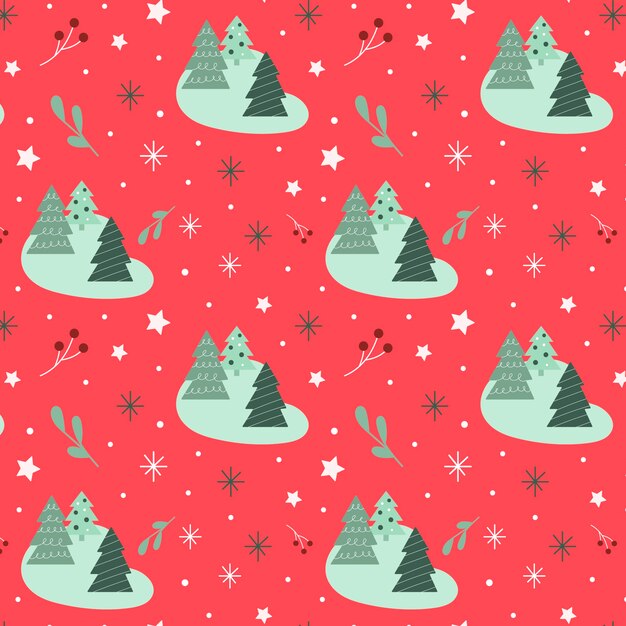 Diseño de patrón de navidad plano dibujado a mano