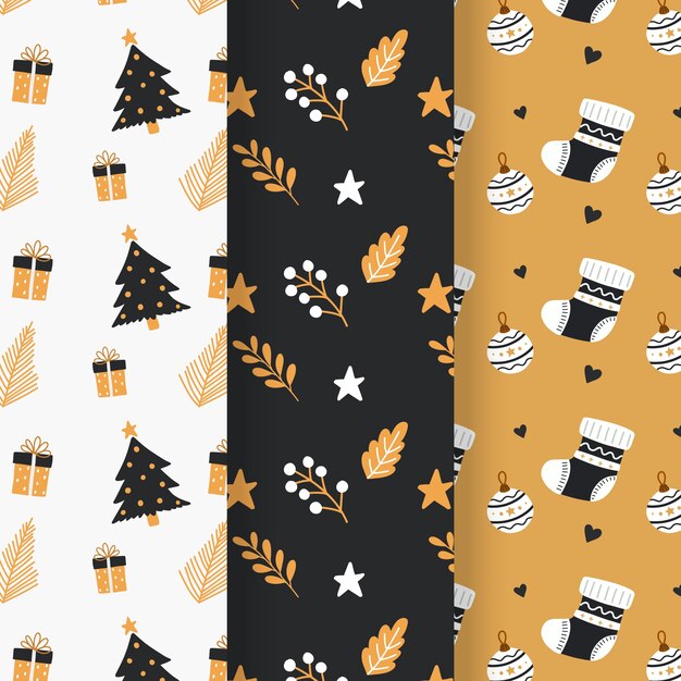 Diseño de patrón de navidad plano dibujado a mano