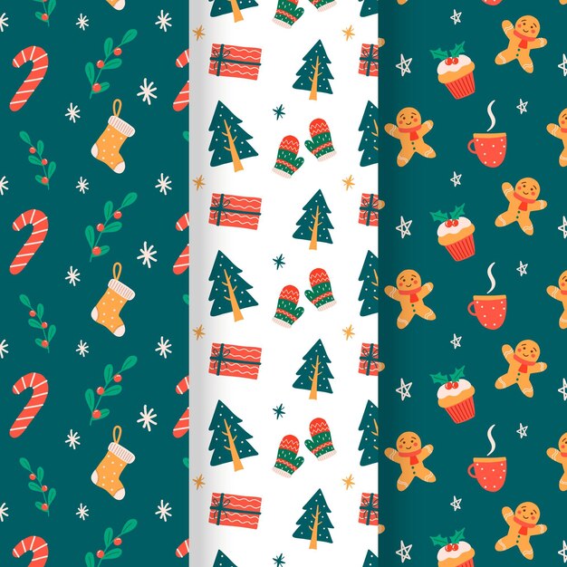 Diseño de patrón de navidad plano dibujado a mano