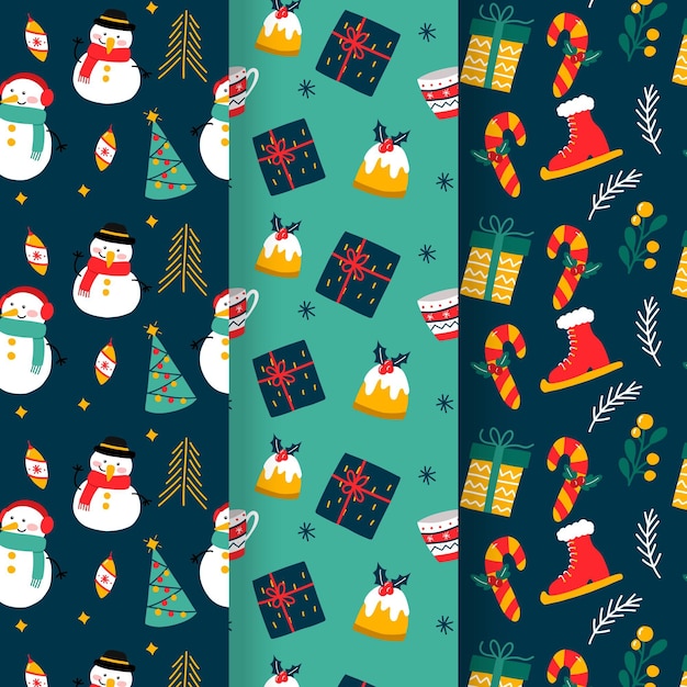Diseño de patrón de Navidad plano dibujado a mano