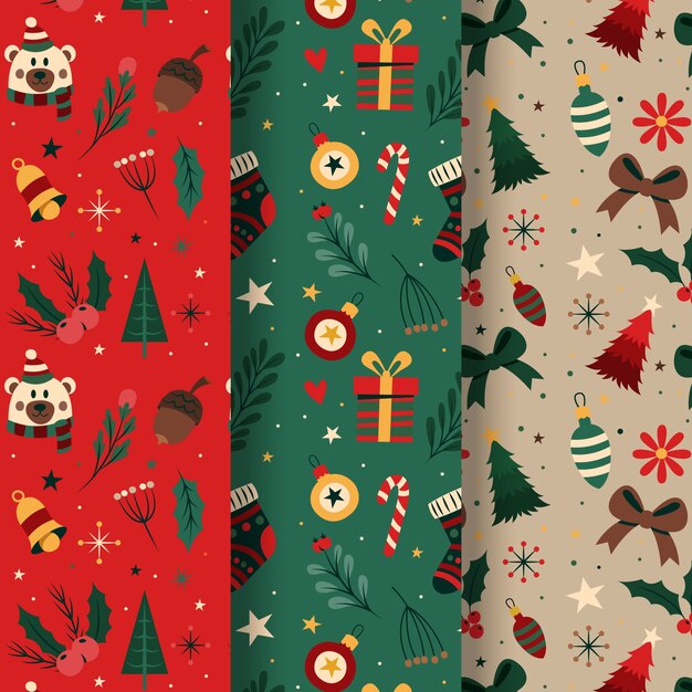 Diseño de patrón de navidad plano dibujado a mano
