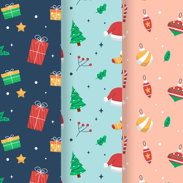 Diseño de patrón de navidad plano dibujado a mano