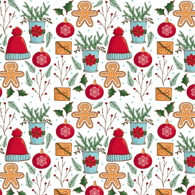 Diseño de patrón navideño dibujado a mano