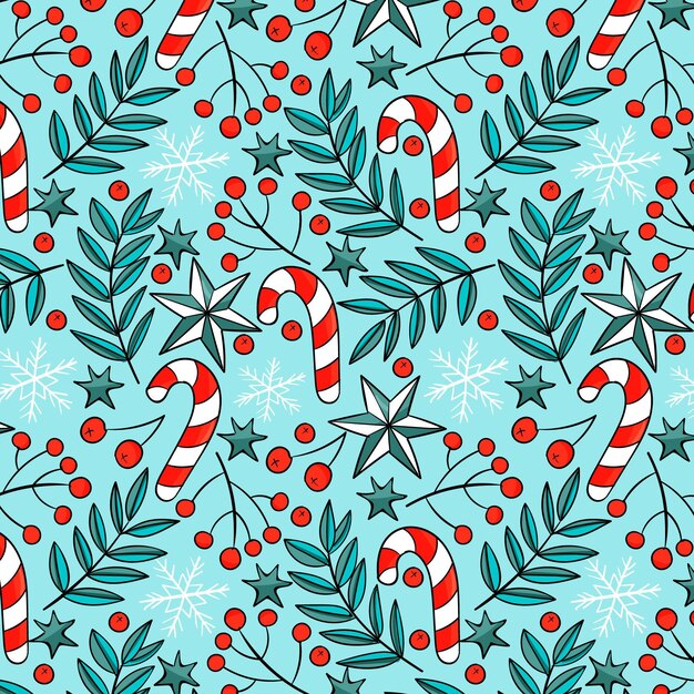 Diseño de patrón navideño dibujado a mano