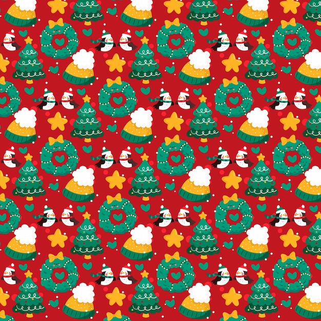 Diseño de patrón navideño dibujado a mano