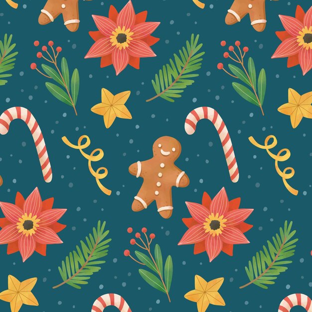 Diseño de patrón navideño dibujado a mano