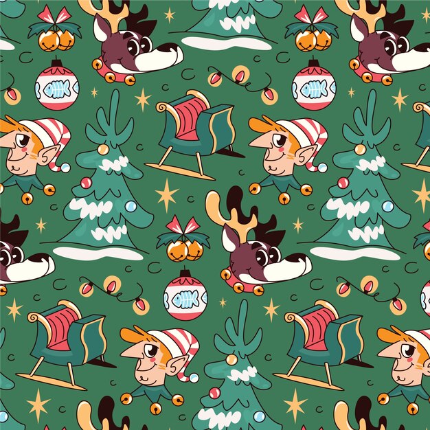 Diseño de patrón navideño dibujado a mano