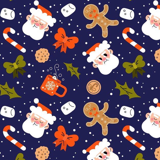 Diseño de patrón navideño plano.