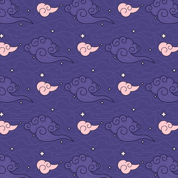 Diseño de patrón de nubes orientales dibujado a mano