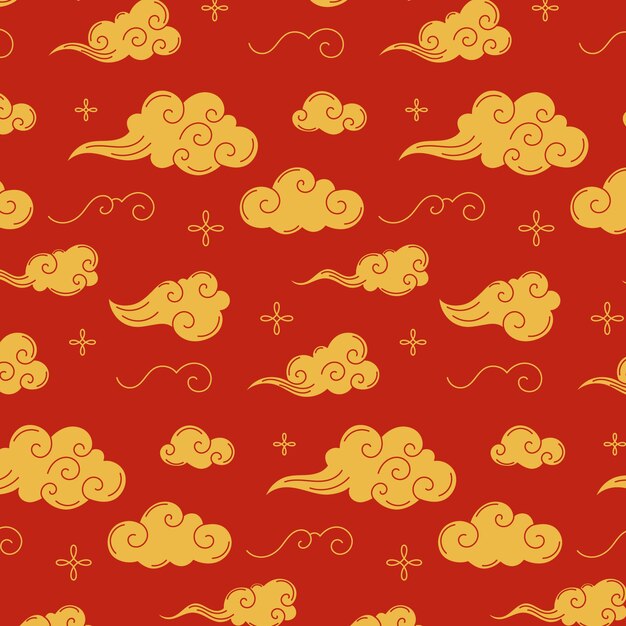 Diseño de patrón de nubes orientales dibujado a mano