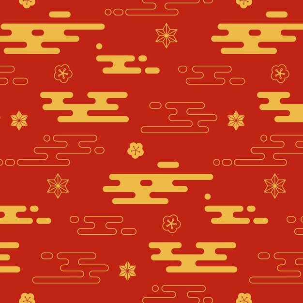 Diseño de patrón de nubes orientales dibujado a mano