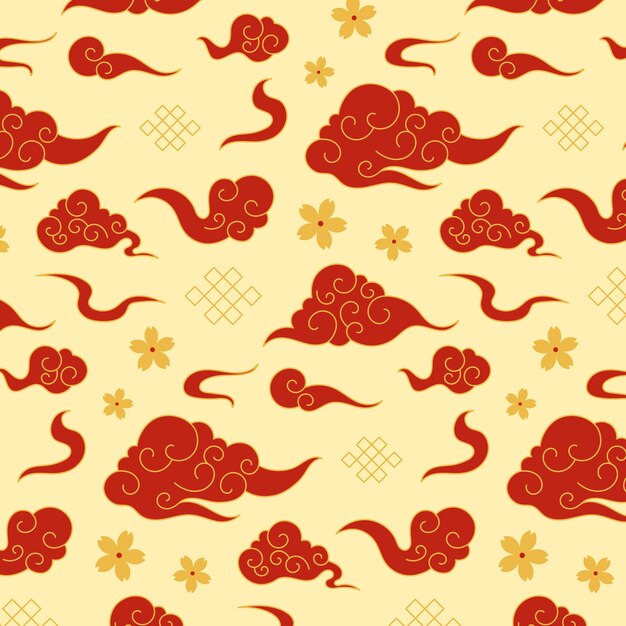 Diseño de patrón de nubes orientales dibujado a mano
