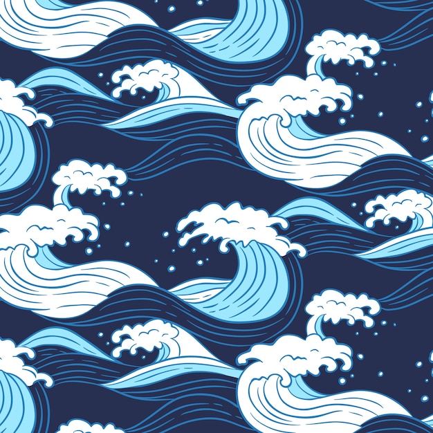 Diseño de patrón de onda japonés dibujado a mano
