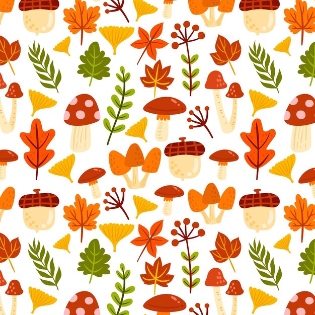 Diseño de patrón de otoño plano dibujado a mano