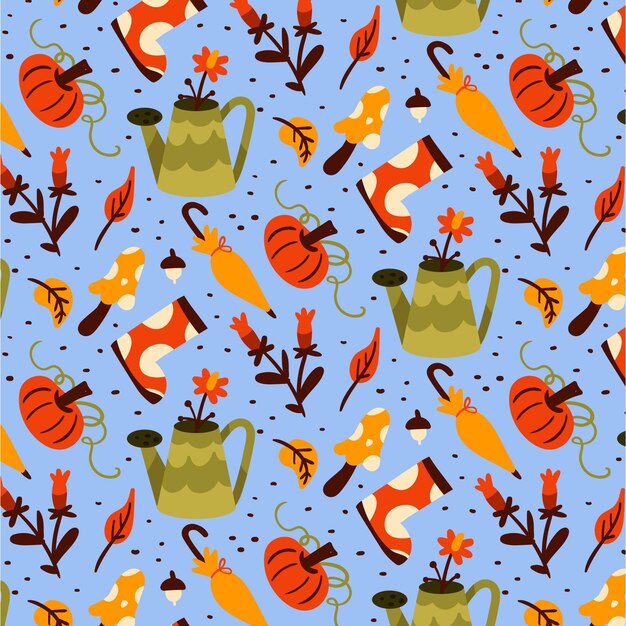 Diseño de patrón de otoño plano dibujado a mano