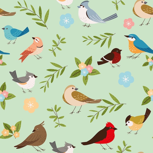 diseño de patrón de pájaros y flores