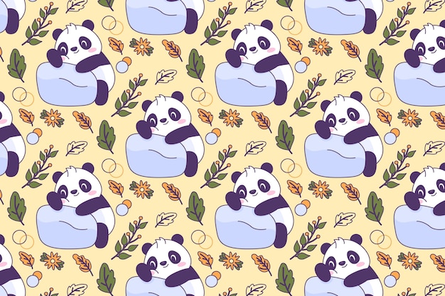 Diseño de patrón de panda dibujado a mano