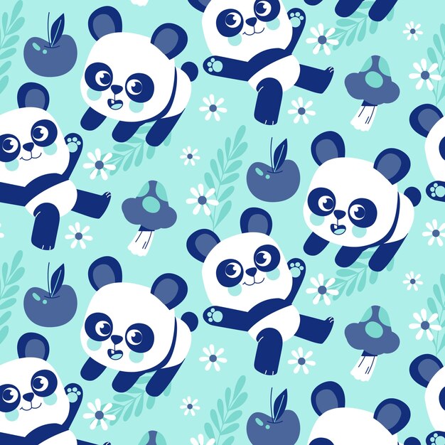 Diseño de patrón de panda dibujado a mano