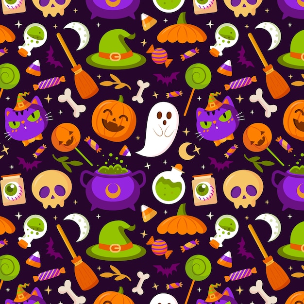 Vector gratuito diseño de patrón plano para la celebración de halloween