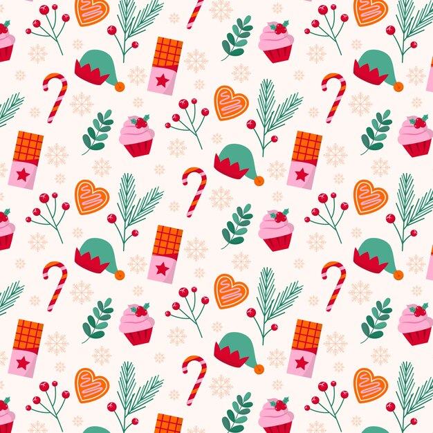 Diseño de patrón plano para la celebración de la temporada navideña.