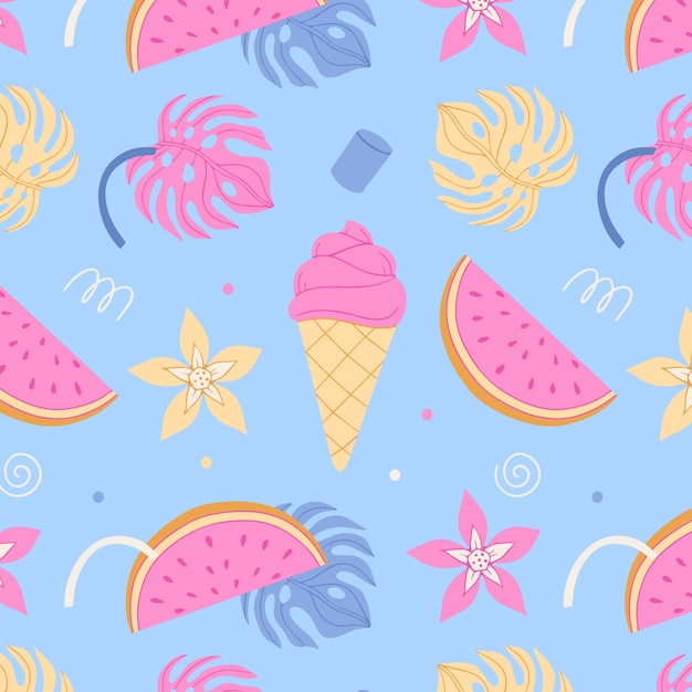 Diseño de patrón plano de verano en colores pastel