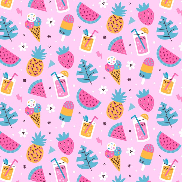 Diseño de patrón plano de verano en colores pastel