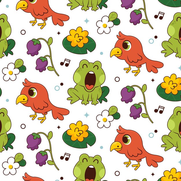 Diseño de patrón de primavera dibujado a mano.