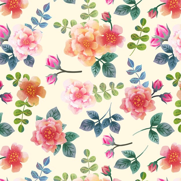 Diseño de patrón de primavera floral acuarela