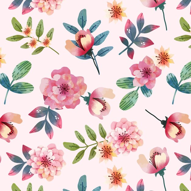 Diseño de patrón de primavera floral acuarela
