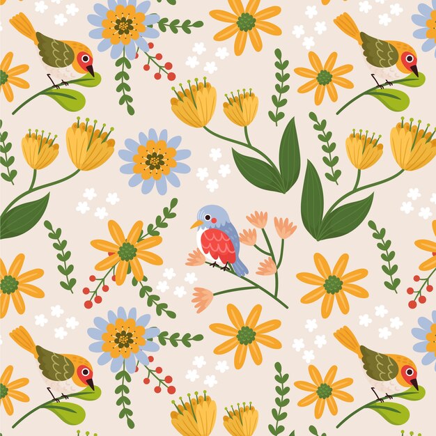 Diseño de patrón de primavera floral plana